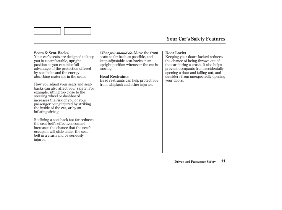 Your car’s safety features | Acura 2003 RSX - Owner's Manual User Manual | Page 14 / 320