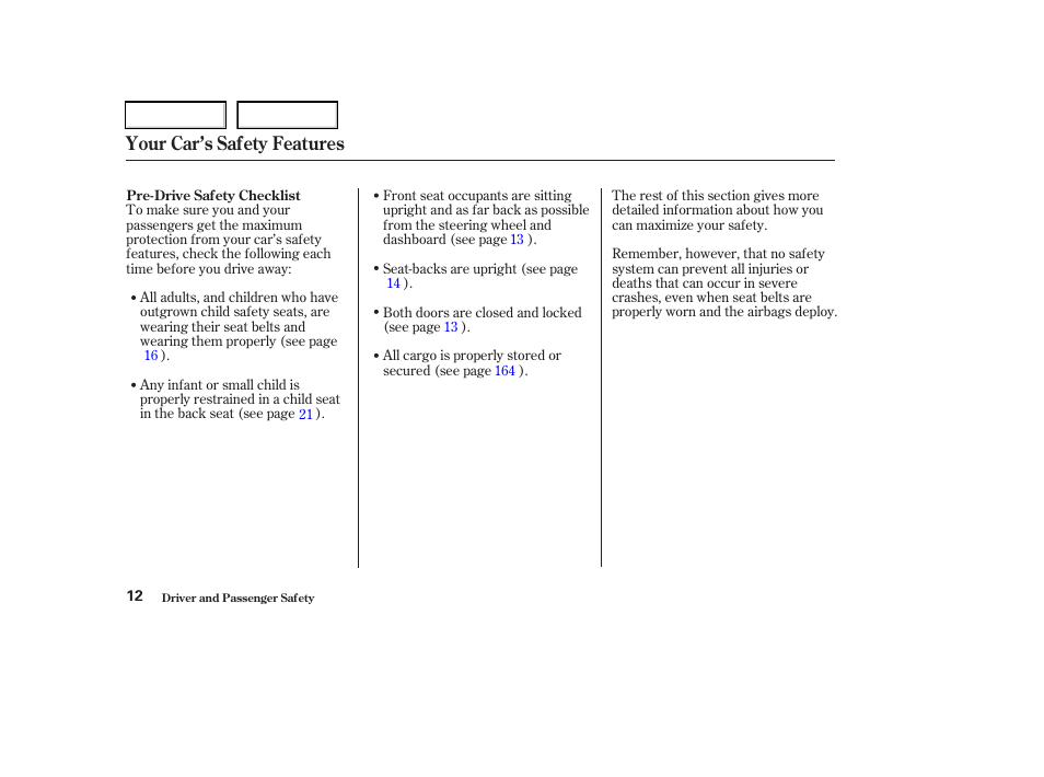 Your car’s safety features | Acura 2003 RSX - Owner's Manual User Manual | Page 15 / 320