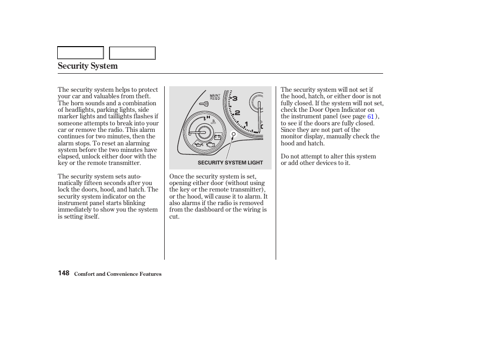 Security system | Acura 2003 RSX - Owner's Manual User Manual | Page 151 / 320