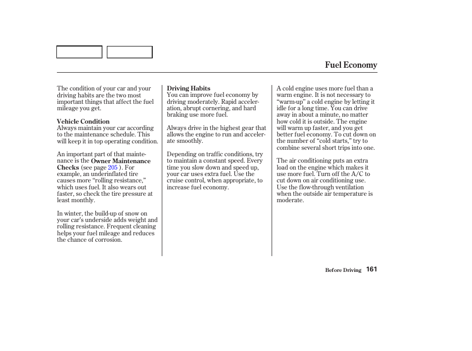 Fuel economy | Acura 2003 RSX - Owner's Manual User Manual | Page 164 / 320