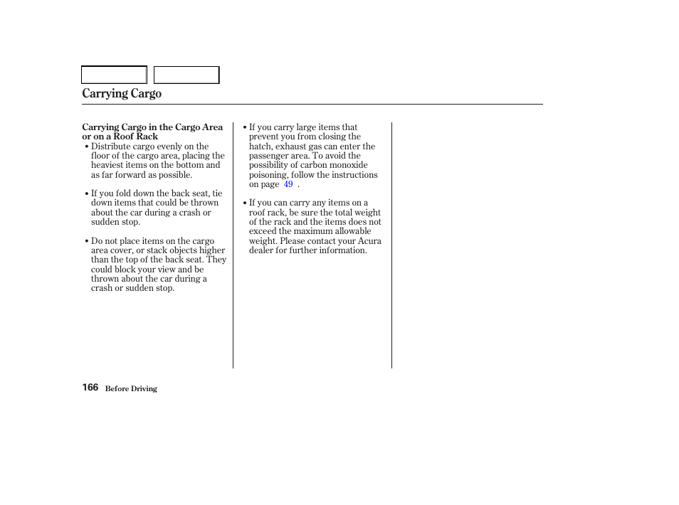 Carrying cargo | Acura 2003 RSX - Owner's Manual User Manual | Page 169 / 320