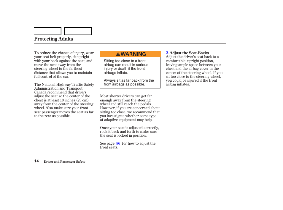 Protecting adults | Acura 2003 RSX - Owner's Manual User Manual | Page 17 / 320