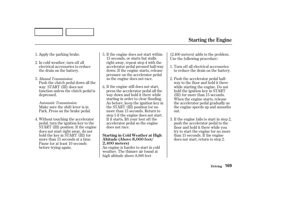 Starting the engine | Acura 2003 RSX - Owner's Manual User Manual | Page 172 / 320