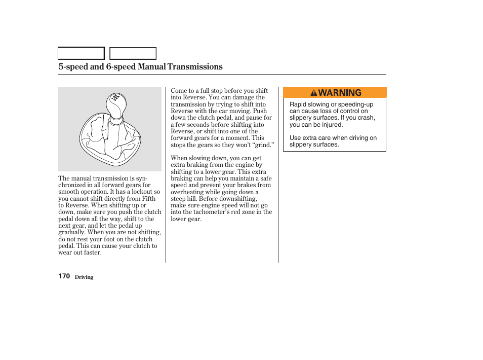 Speed and 6-speed manual transmissions | Acura 2003 RSX - Owner's Manual User Manual | Page 173 / 320