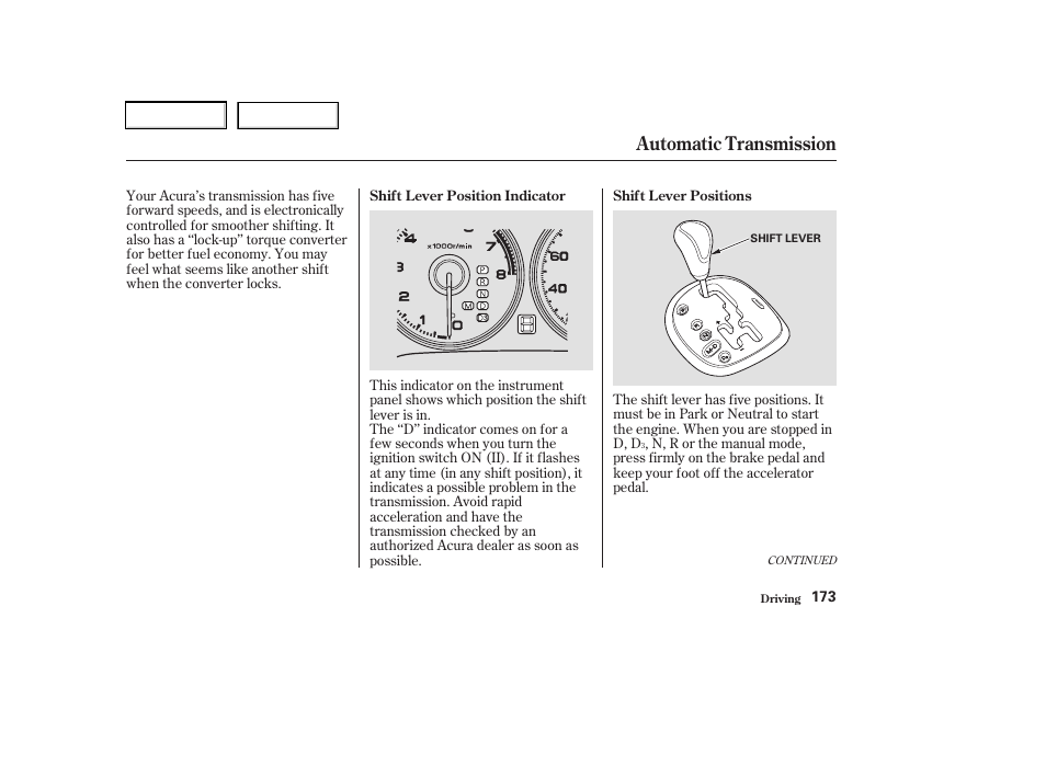 Automatic transmission | Acura 2003 RSX - Owner's Manual User Manual | Page 176 / 320