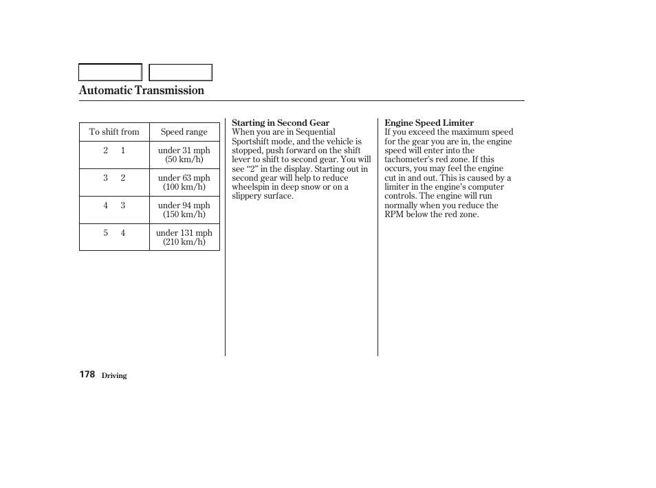 Automatic transmission | Acura 2003 RSX - Owner's Manual User Manual | Page 181 / 320