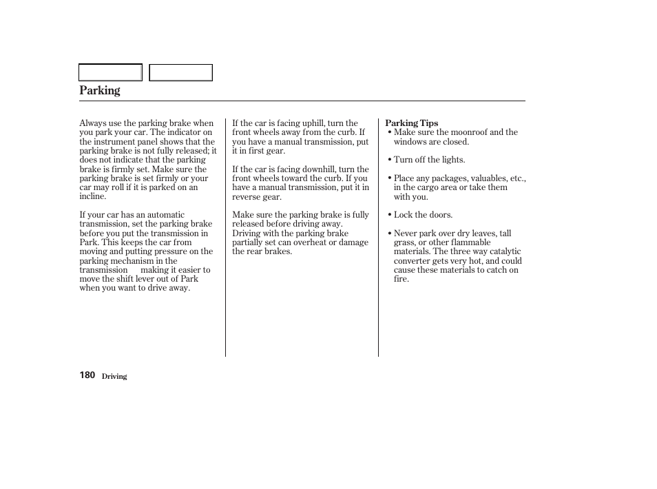 Parking | Acura 2003 RSX - Owner's Manual User Manual | Page 183 / 320