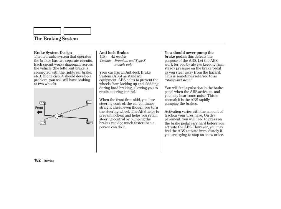 The braking system | Acura 2003 RSX - Owner's Manual User Manual | Page 185 / 320