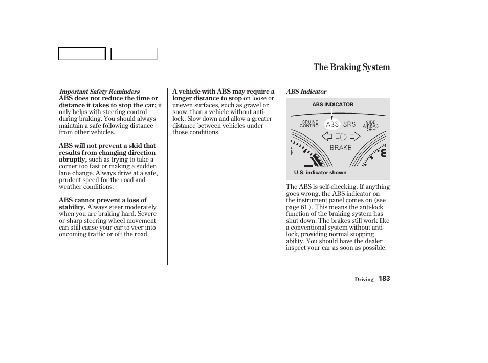 The braking system | Acura 2003 RSX - Owner's Manual User Manual | Page 186 / 320