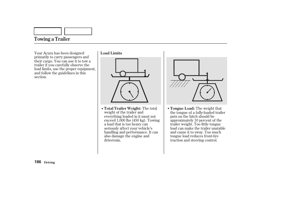 Towing a trailer | Acura 2003 RSX - Owner's Manual User Manual | Page 189 / 320