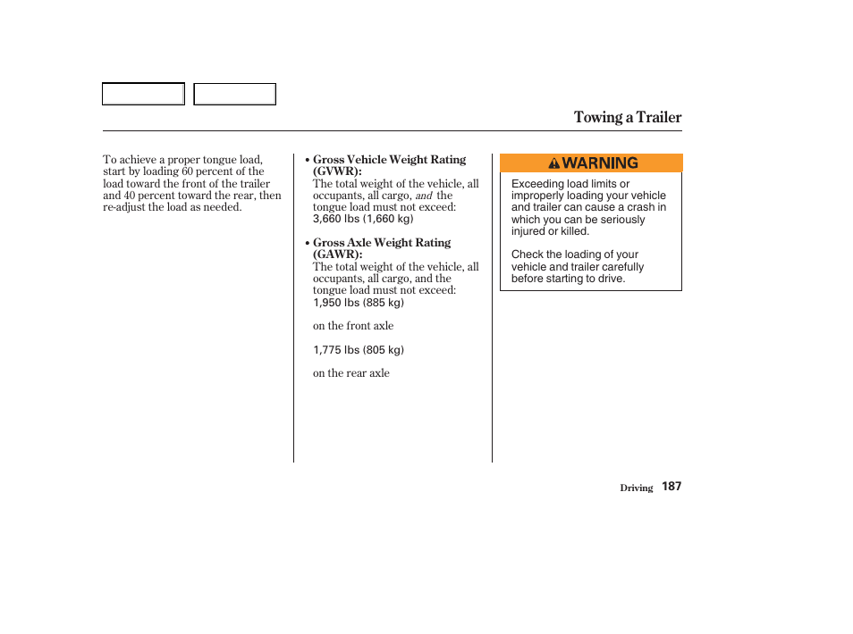 Towing a trailer | Acura 2003 RSX - Owner's Manual User Manual | Page 190 / 320