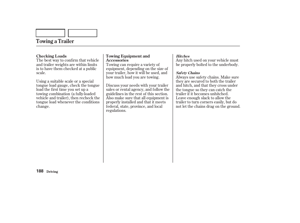 Towing a trailer | Acura 2003 RSX - Owner's Manual User Manual | Page 191 / 320