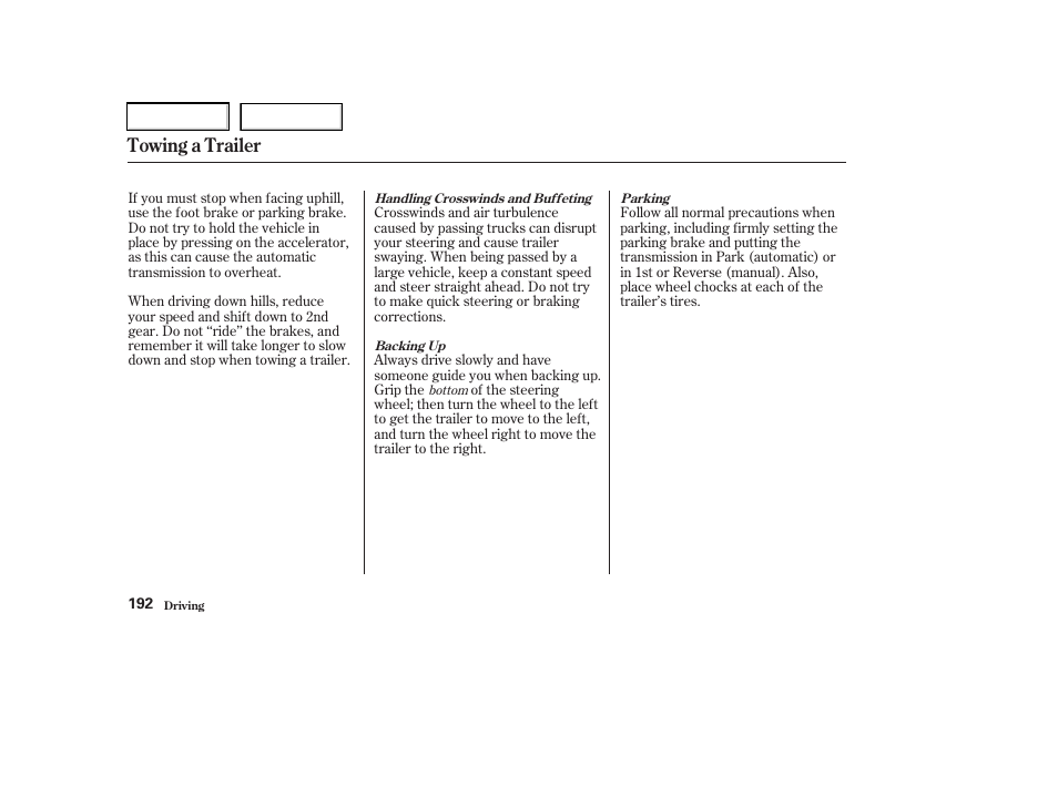 Towing a trailer | Acura 2003 RSX - Owner's Manual User Manual | Page 195 / 320