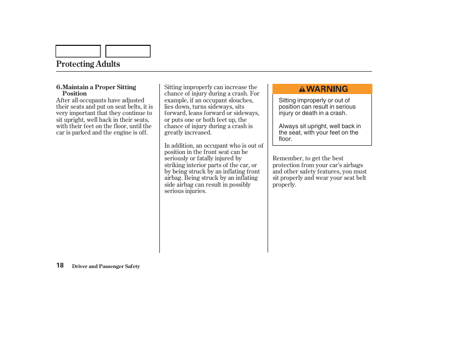 Protecting adults | Acura 2003 RSX - Owner's Manual User Manual | Page 21 / 320