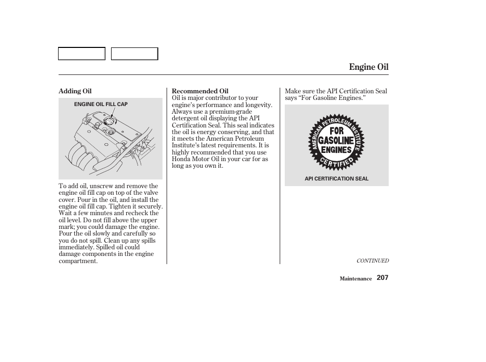 Engine oil | Acura 2003 RSX - Owner's Manual User Manual | Page 210 / 320