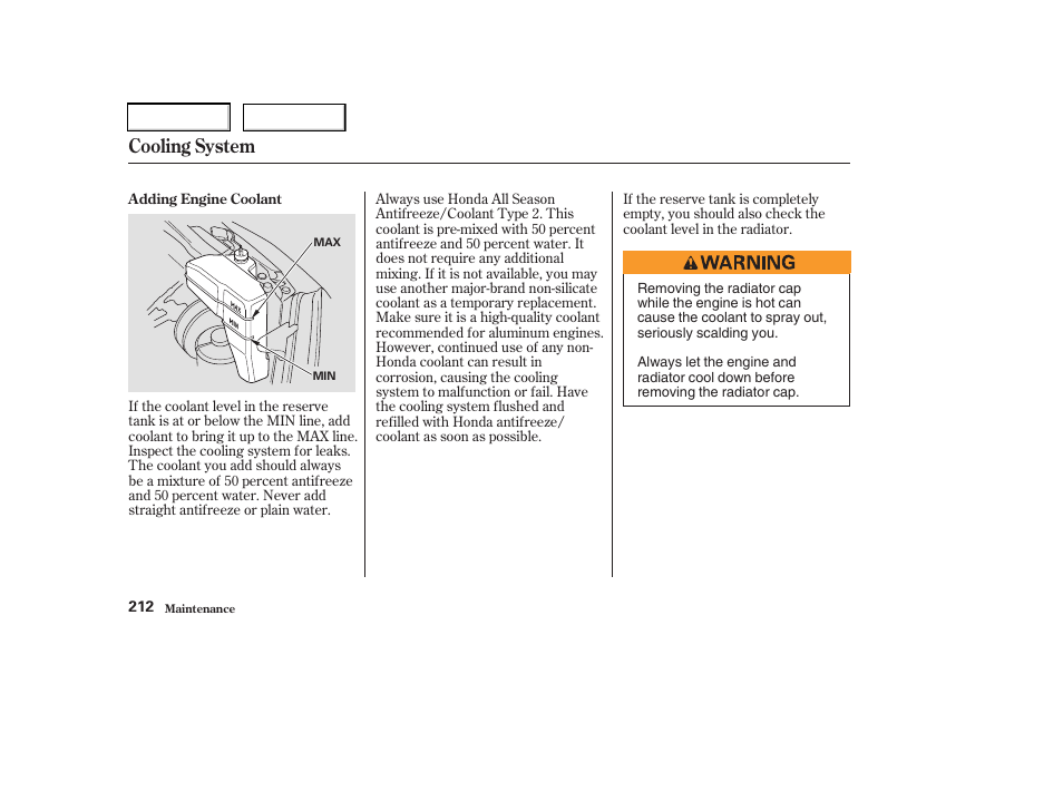 Cooling system | Acura 2003 RSX - Owner's Manual User Manual | Page 215 / 320