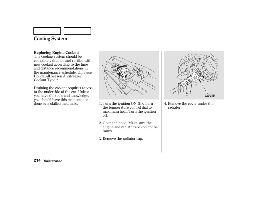 Cooling system | Acura 2003 RSX - Owner's Manual User Manual | Page 217 / 320