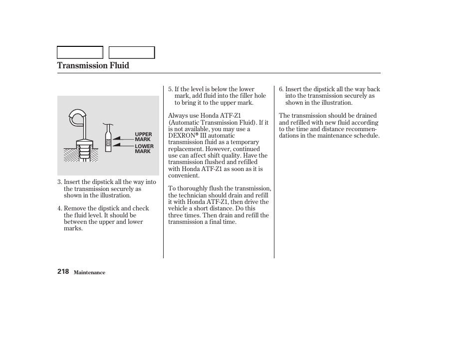 Transmission fluid | Acura 2003 RSX - Owner's Manual User Manual | Page 221 / 320