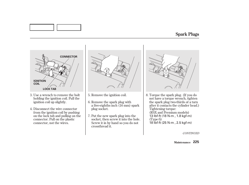 Spark plugs | Acura 2003 RSX - Owner's Manual User Manual | Page 228 / 320