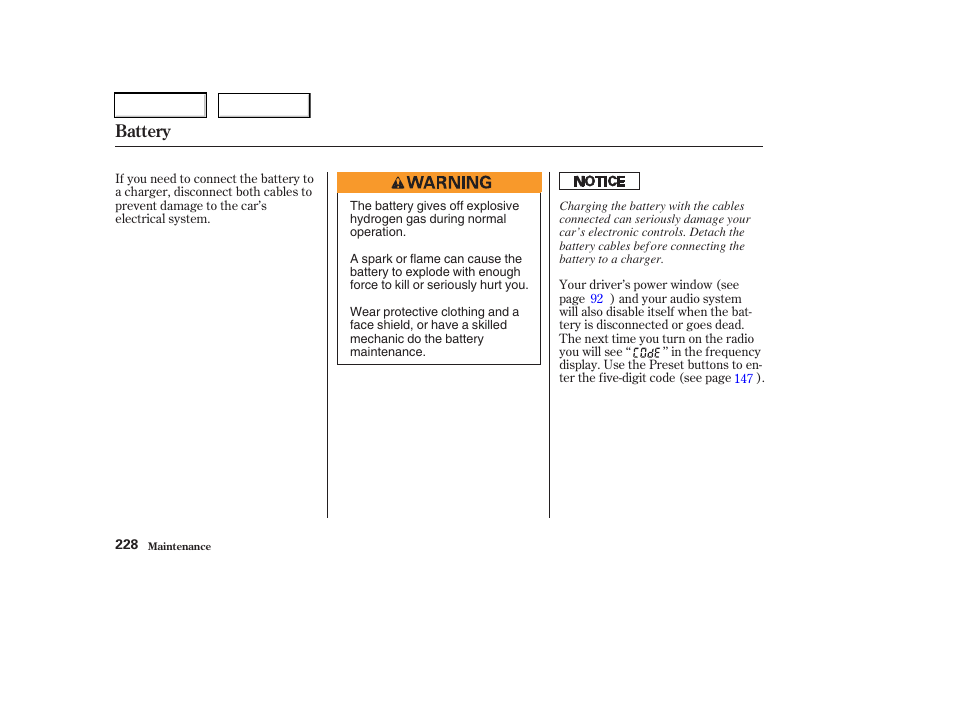 Battery | Acura 2003 RSX - Owner's Manual User Manual | Page 231 / 320