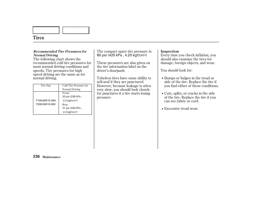 Tires | Acura 2003 RSX - Owner's Manual User Manual | Page 239 / 320