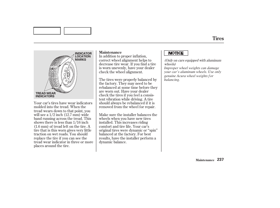 Tires | Acura 2003 RSX - Owner's Manual User Manual | Page 240 / 320