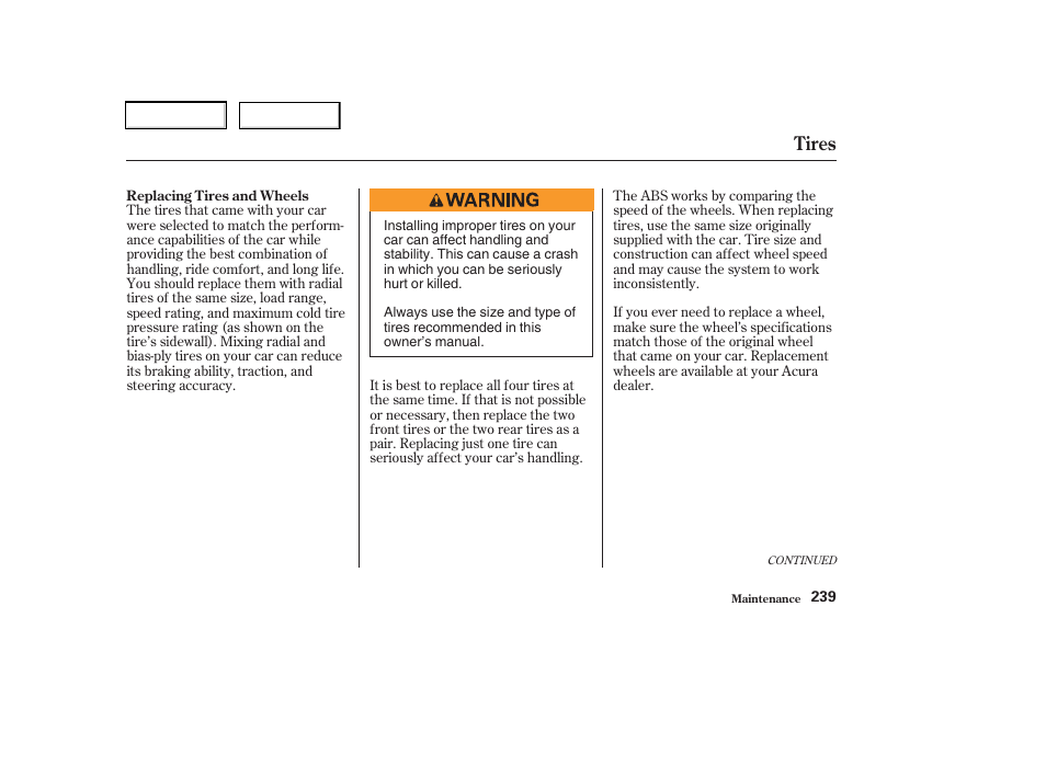 Tires | Acura 2003 RSX - Owner's Manual User Manual | Page 242 / 320