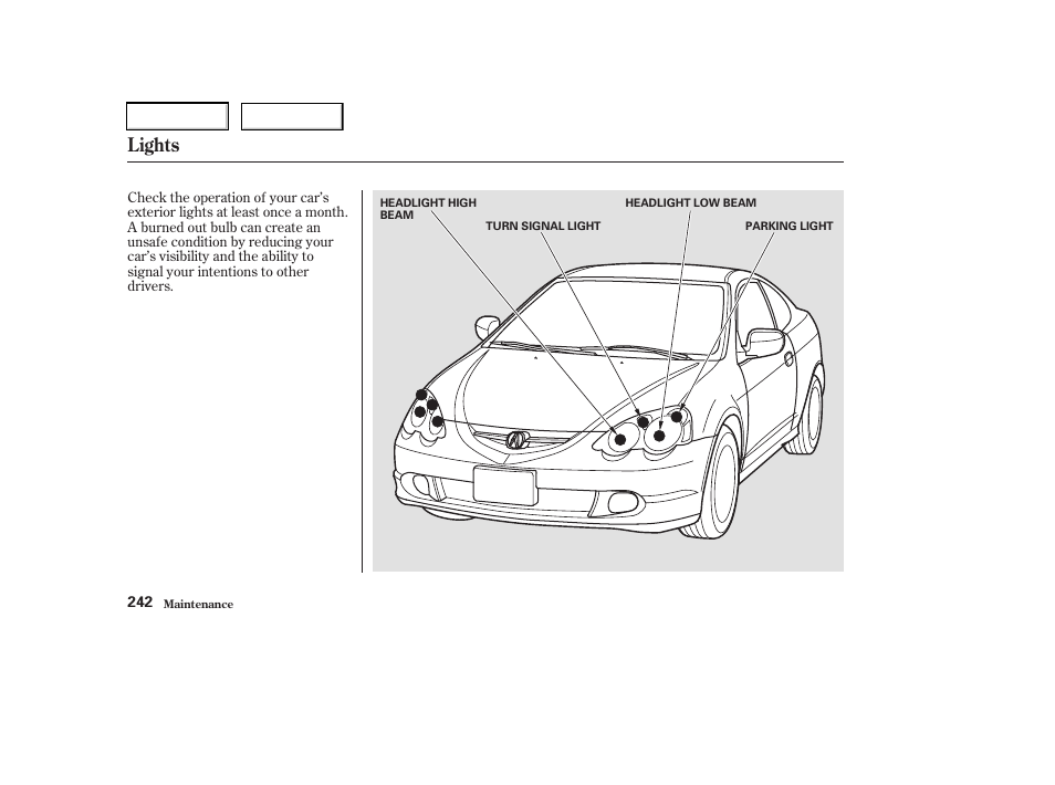 Lights | Acura 2003 RSX - Owner's Manual User Manual | Page 245 / 320