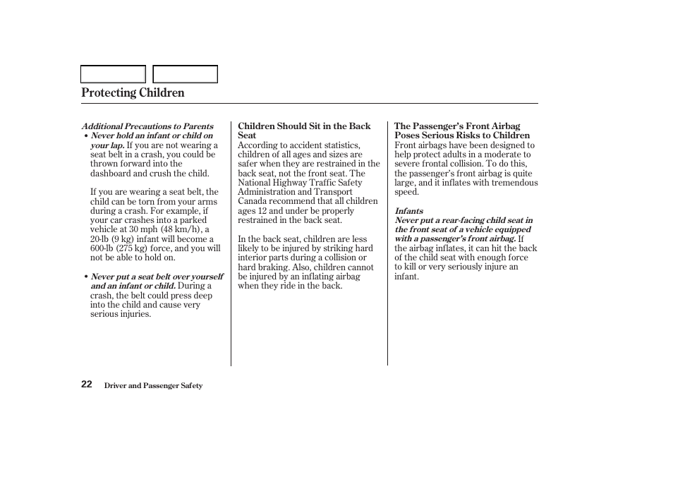 Protecting children | Acura 2003 RSX - Owner's Manual User Manual | Page 25 / 320