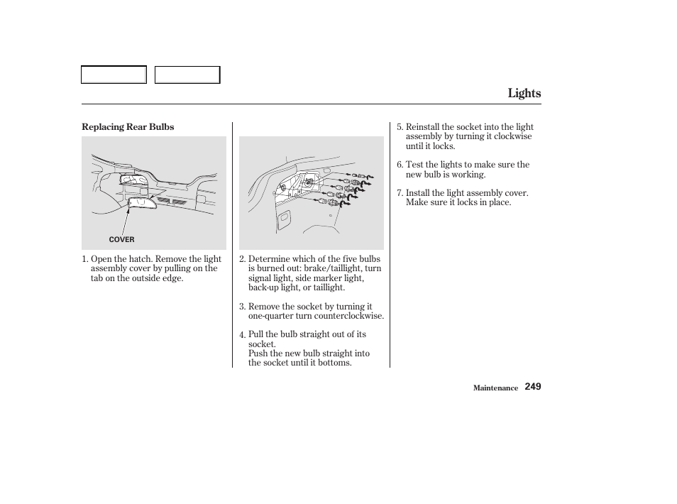 Lights | Acura 2003 RSX - Owner's Manual User Manual | Page 252 / 320