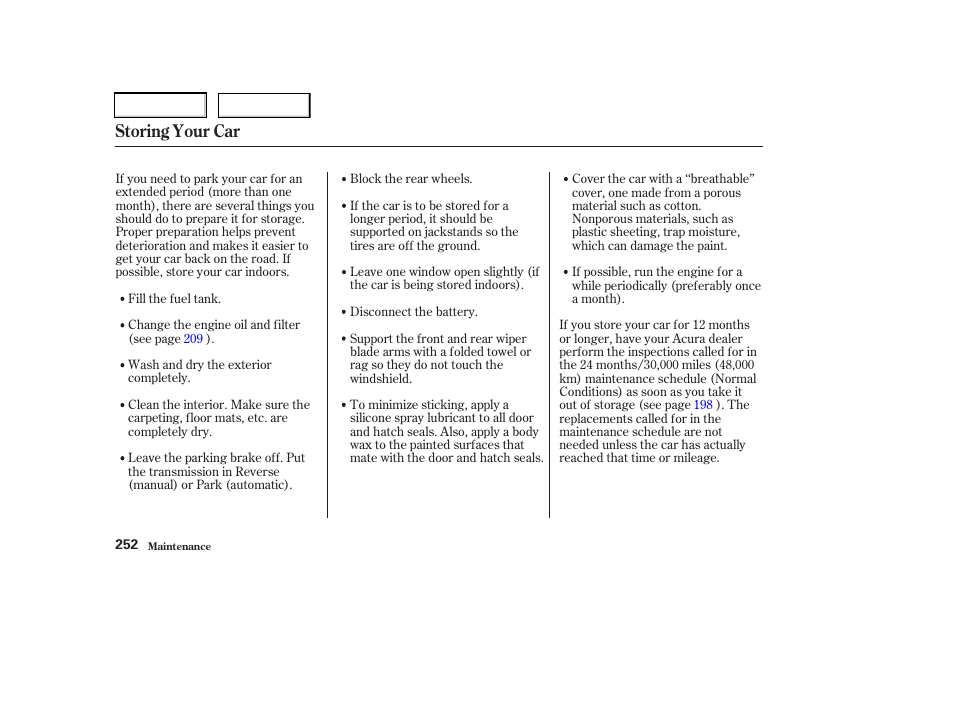 Storing your car | Acura 2003 RSX - Owner's Manual User Manual | Page 255 / 320