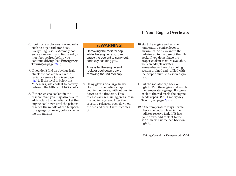 If your engine overheats | Acura 2003 RSX - Owner's Manual User Manual | Page 276 / 320