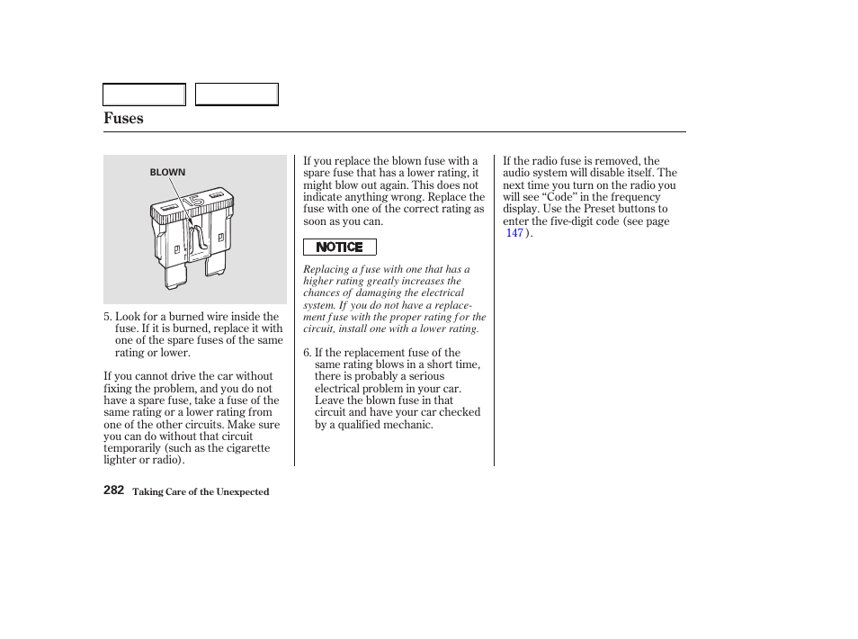 Fuses | Acura 2003 RSX - Owner's Manual User Manual | Page 285 / 320