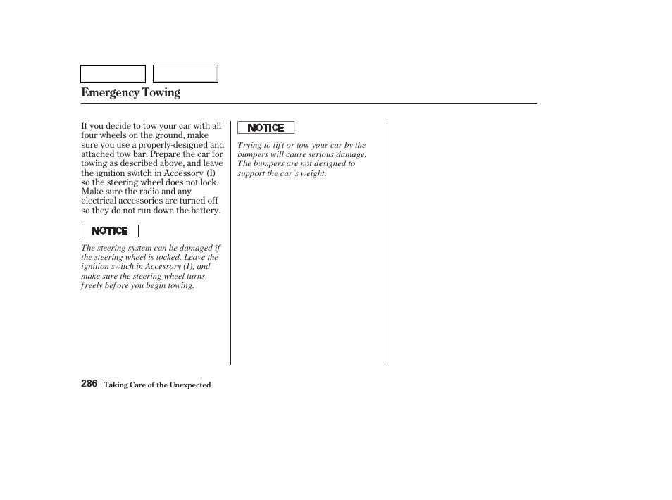 Emergency towing | Acura 2003 RSX - Owner's Manual User Manual | Page 289 / 320