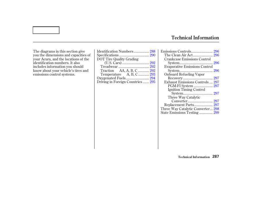 Technical information | Acura 2003 RSX - Owner's Manual User Manual | Page 290 / 320