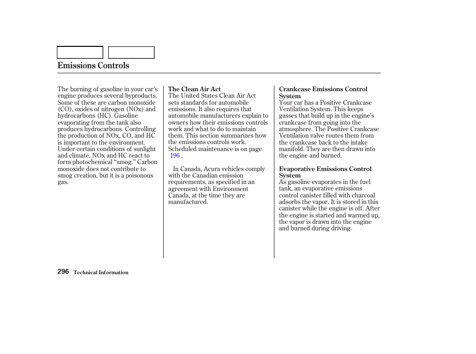 Emissions controls | Acura 2003 RSX - Owner's Manual User Manual | Page 299 / 320