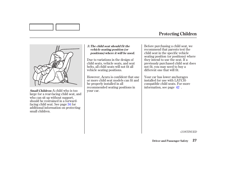 Protecting children | Acura 2003 RSX - Owner's Manual User Manual | Page 30 / 320