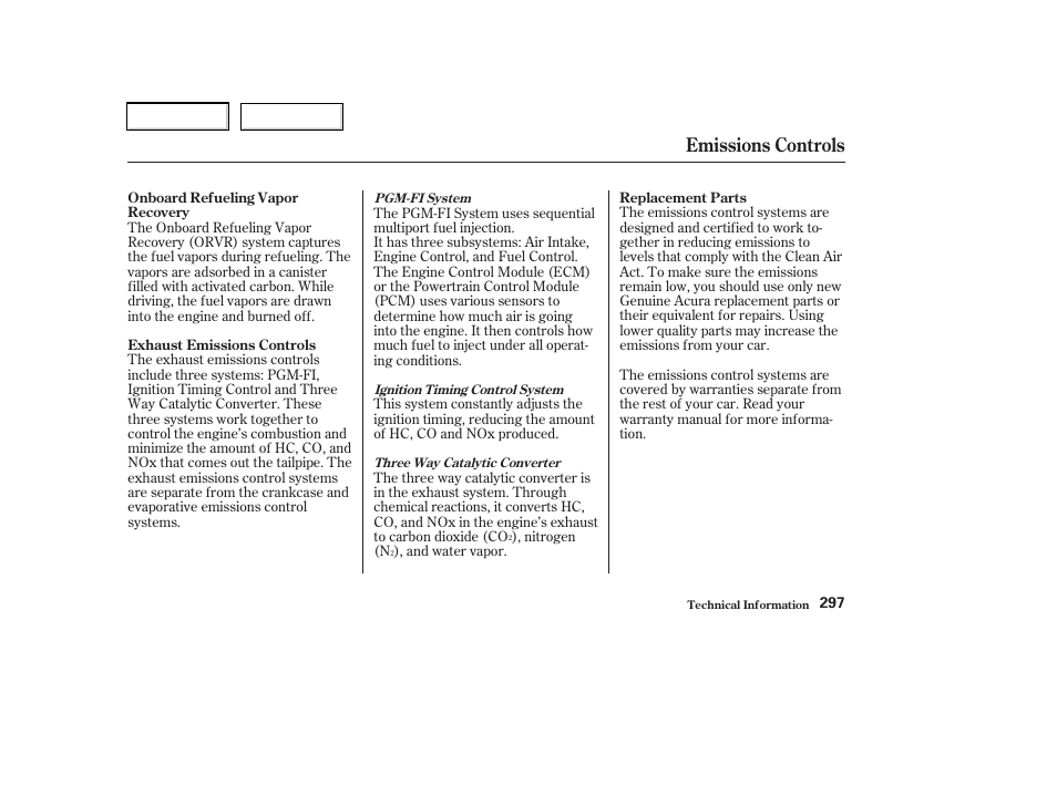 Emissions controls | Acura 2003 RSX - Owner's Manual User Manual | Page 300 / 320