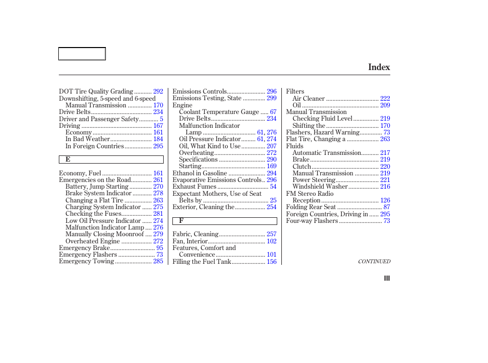 Index | Acura 2003 RSX - Owner's Manual User Manual | Page 313 / 320