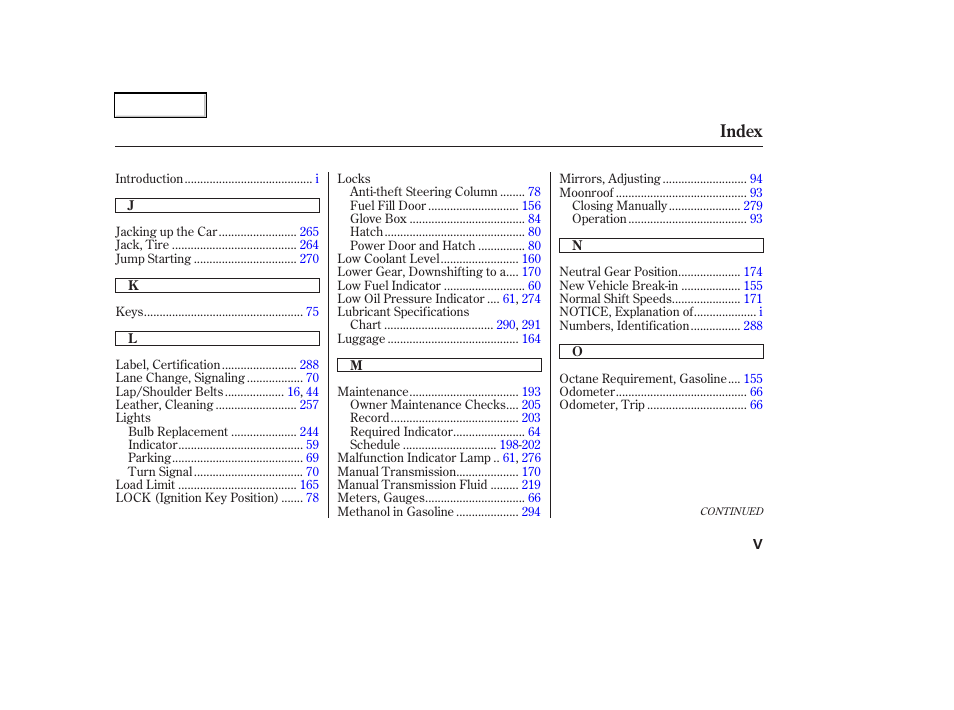 Index | Acura 2003 RSX - Owner's Manual User Manual | Page 315 / 320