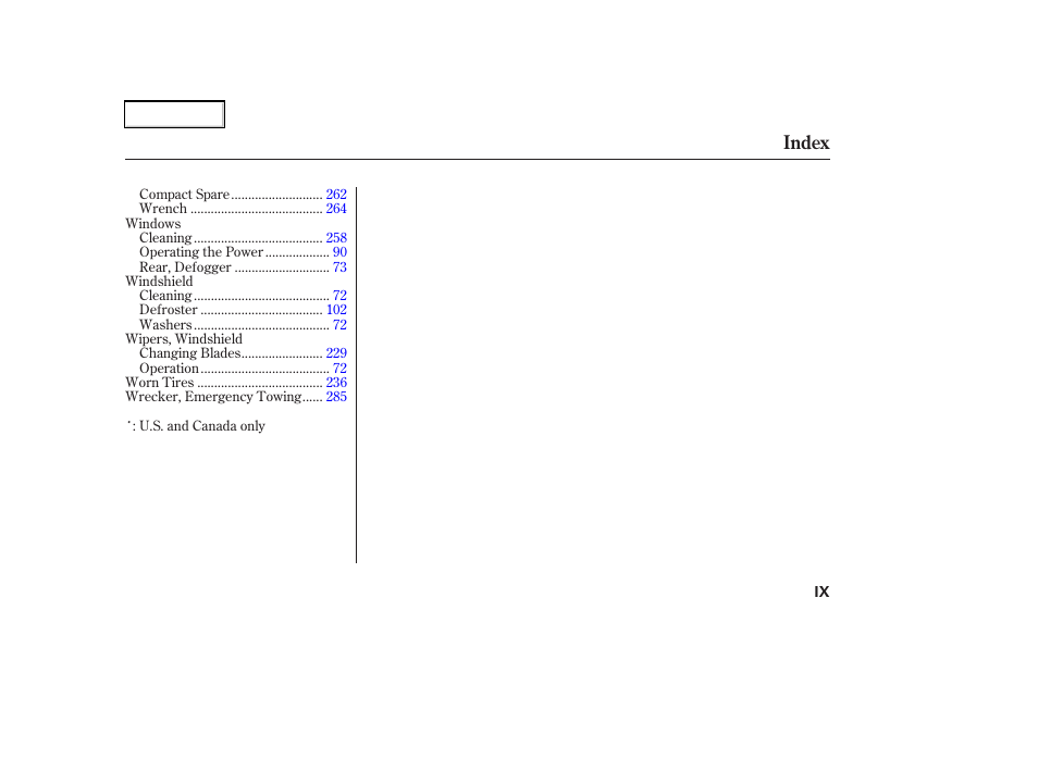 Index | Acura 2003 RSX - Owner's Manual User Manual | Page 319 / 320