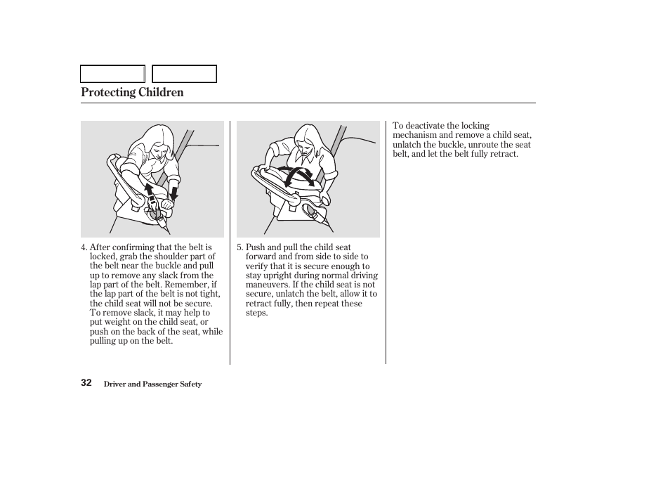 Protecting children | Acura 2003 RSX - Owner's Manual User Manual | Page 35 / 320
