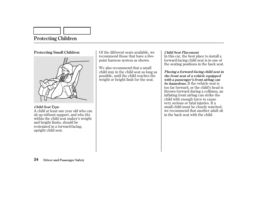 Protecting children | Acura 2003 RSX - Owner's Manual User Manual | Page 37 / 320