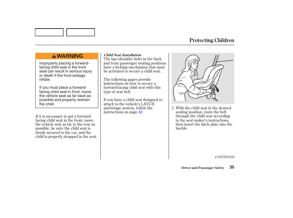 Protecting children | Acura 2003 RSX - Owner's Manual User Manual | Page 38 / 320