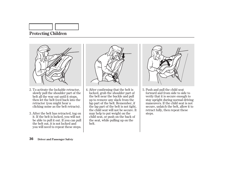 Protecting children | Acura 2003 RSX - Owner's Manual User Manual | Page 39 / 320