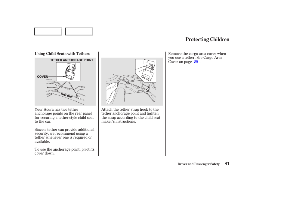 Protecting children | Acura 2003 RSX - Owner's Manual User Manual | Page 44 / 320