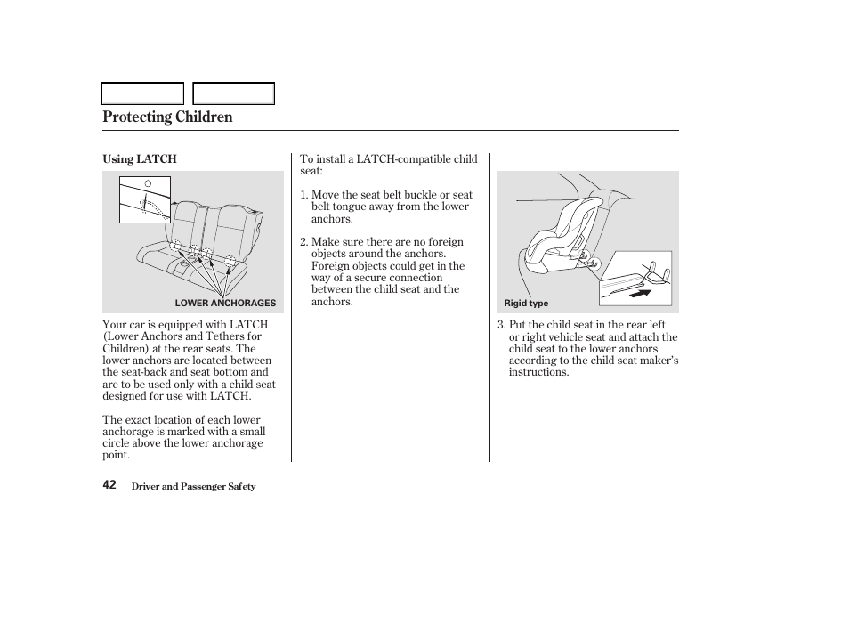 Protecting children | Acura 2003 RSX - Owner's Manual User Manual | Page 45 / 320