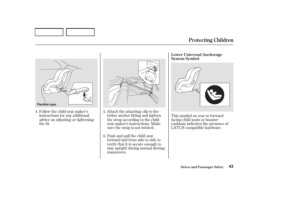 Protecting children | Acura 2003 RSX - Owner's Manual User Manual | Page 46 / 320