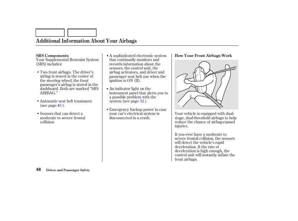 Additional information about your airbags | Acura 2003 RSX - Owner's Manual User Manual | Page 51 / 320