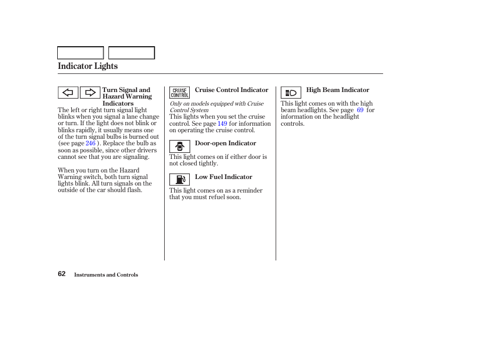 Indicator lights | Acura 2003 RSX - Owner's Manual User Manual | Page 65 / 320